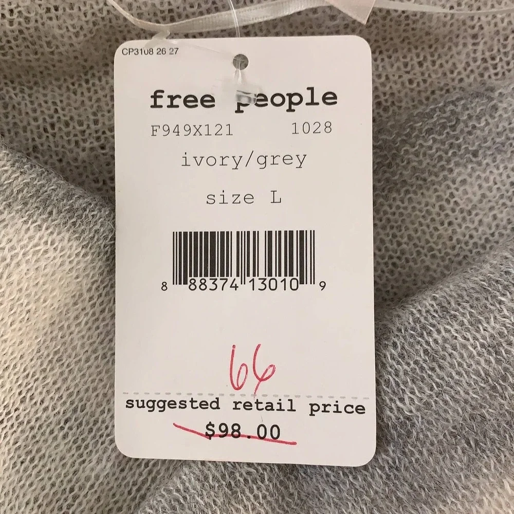 Free People Womens Pullover Sweater‎ Gray Striped Long Sleeve Cowl Neck L New